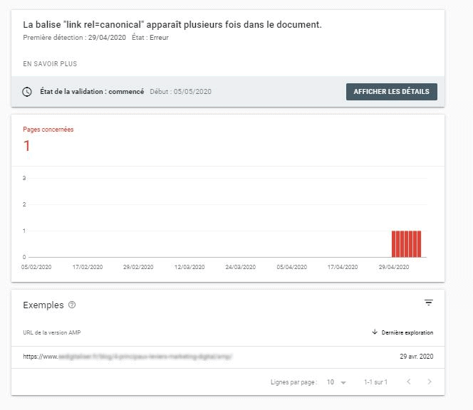 Erreur de doublon du rel canonical des pages AMP